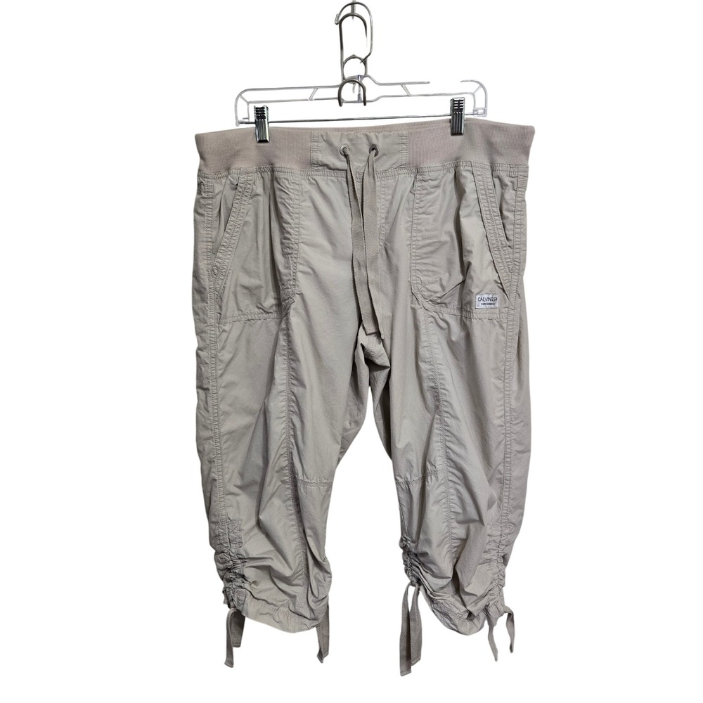 Calvin Klein Performance Womens XL Tan Khaki Cargo Crop Jogger Pants Drawstring